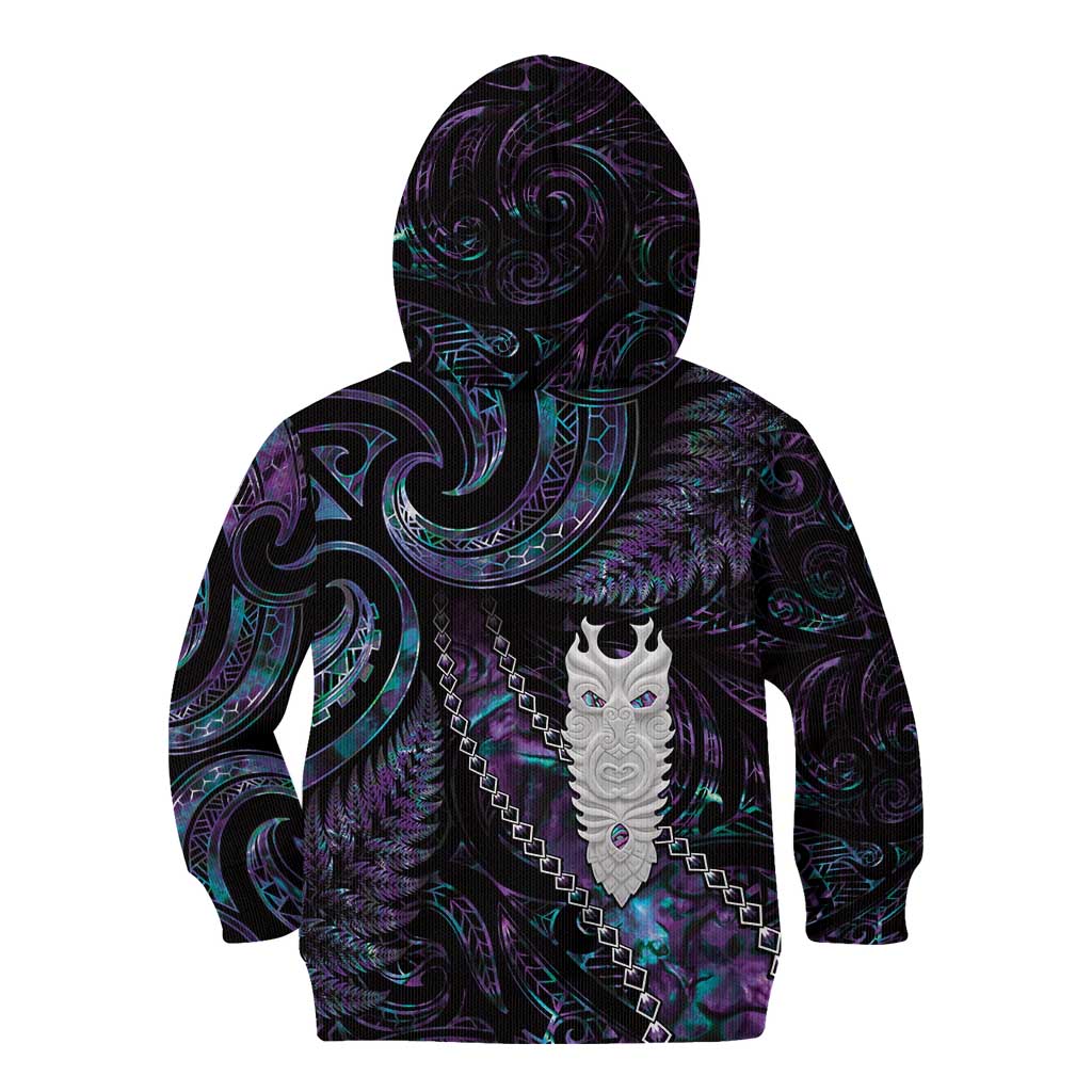 New Zealand Aotearoa Kid Hoodie Maori Tane Te Waiora Paua Shell Glitter Purple LT05 - Polynesian Pride
