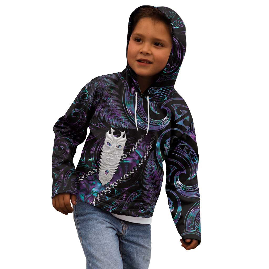 New Zealand Aotearoa Kid Hoodie Maori Tane Te Waiora Paua Shell Glitter Purple LT05 - Polynesian Pride
