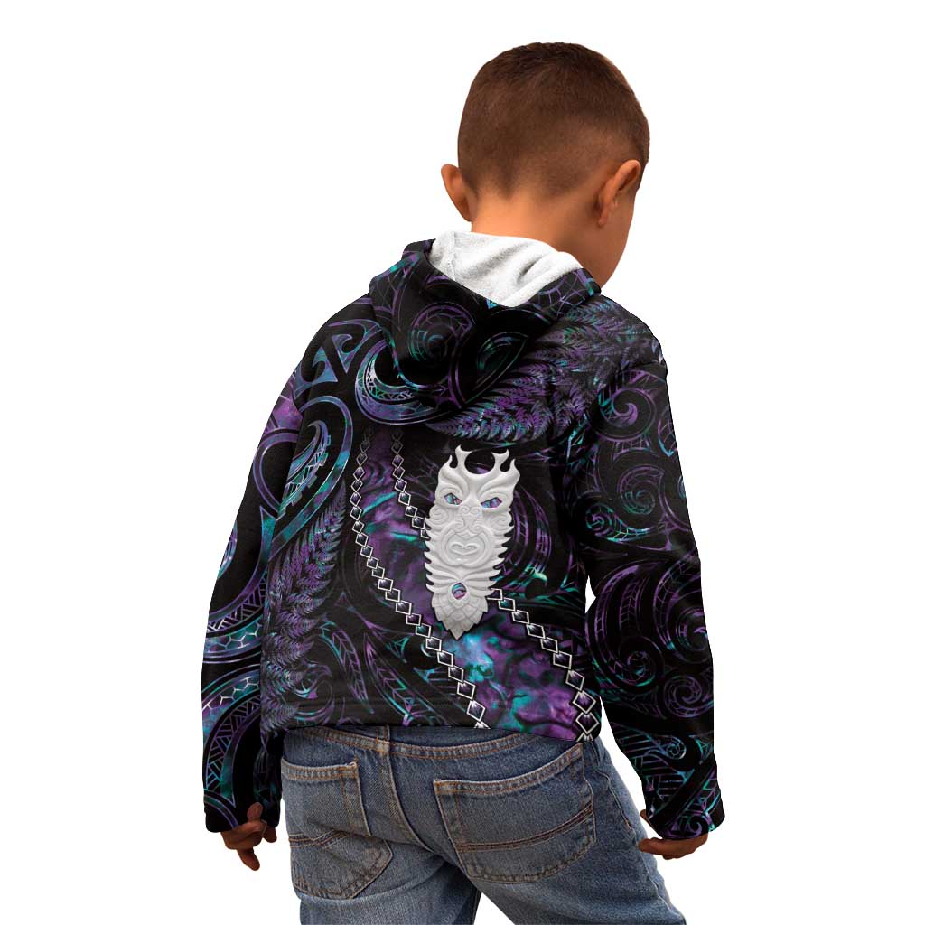 New Zealand Aotearoa Kid Hoodie Maori Tane Te Waiora Paua Shell Glitter Purple LT05 - Polynesian Pride