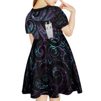 New Zealand Aotearoa Kid Short Sleeve Dress Maori Tane Te Waiora Paua Shell Glitter Purple LT05 - Polynesian Pride