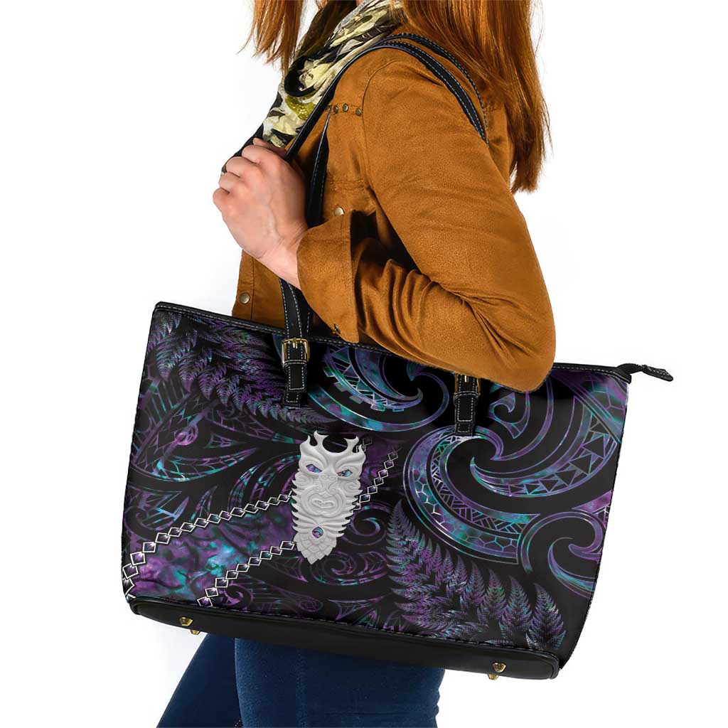 New Zealand Aotearoa Leather Tote Bag Maori Tane Te Waiora Paua Shell Glitter Purple LT05 Purple - Polynesian Pride