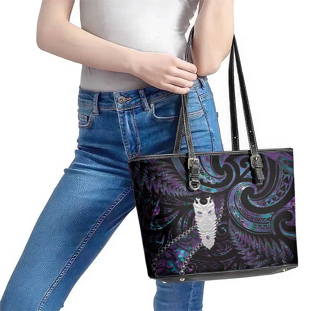 New Zealand Aotearoa Leather Tote Bag Maori Tane Te Waiora Paua Shell Glitter Purple LT05 - Polynesian Pride