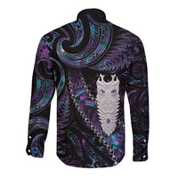 New Zealand Aotearoa Long Sleeve Button Shirt Maori Tane Te Waiora Paua Shell Glitter Purple LT05 - Polynesian Pride
