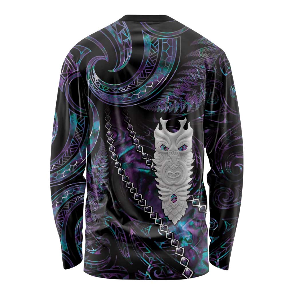 New Zealand Aotearoa Long Sleeve Shirt Maori Tane Te Waiora Paua Shell Glitter Purple LT05 - Polynesian Pride
