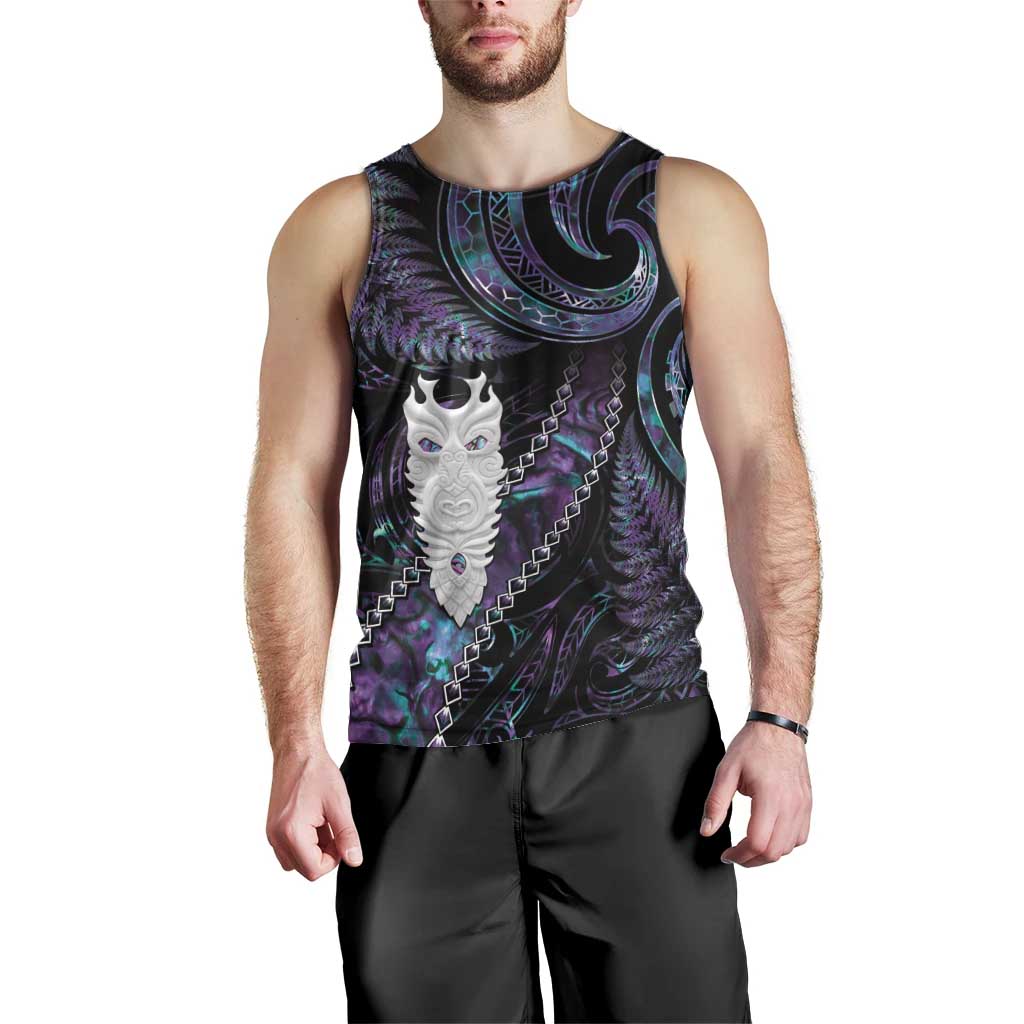 New Zealand Aotearoa Men Tank Top Maori Tane Te Waiora Paua Shell Glitter Purple LT05 - Polynesian Pride
