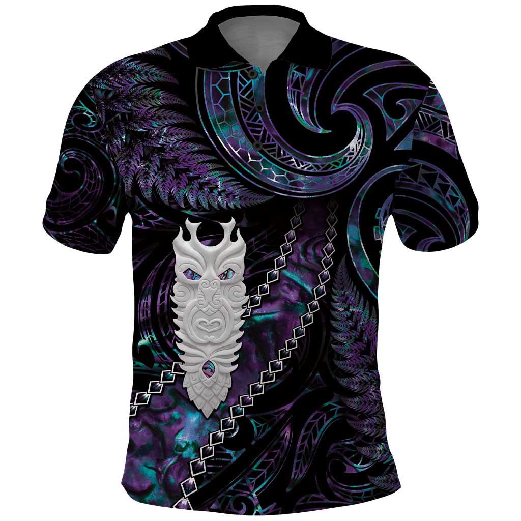 New Zealand Aotearoa Polo Shirt Maori Tane Te Waiora Paua Shell Glitter Purple LT05 Purple - Polynesian Pride