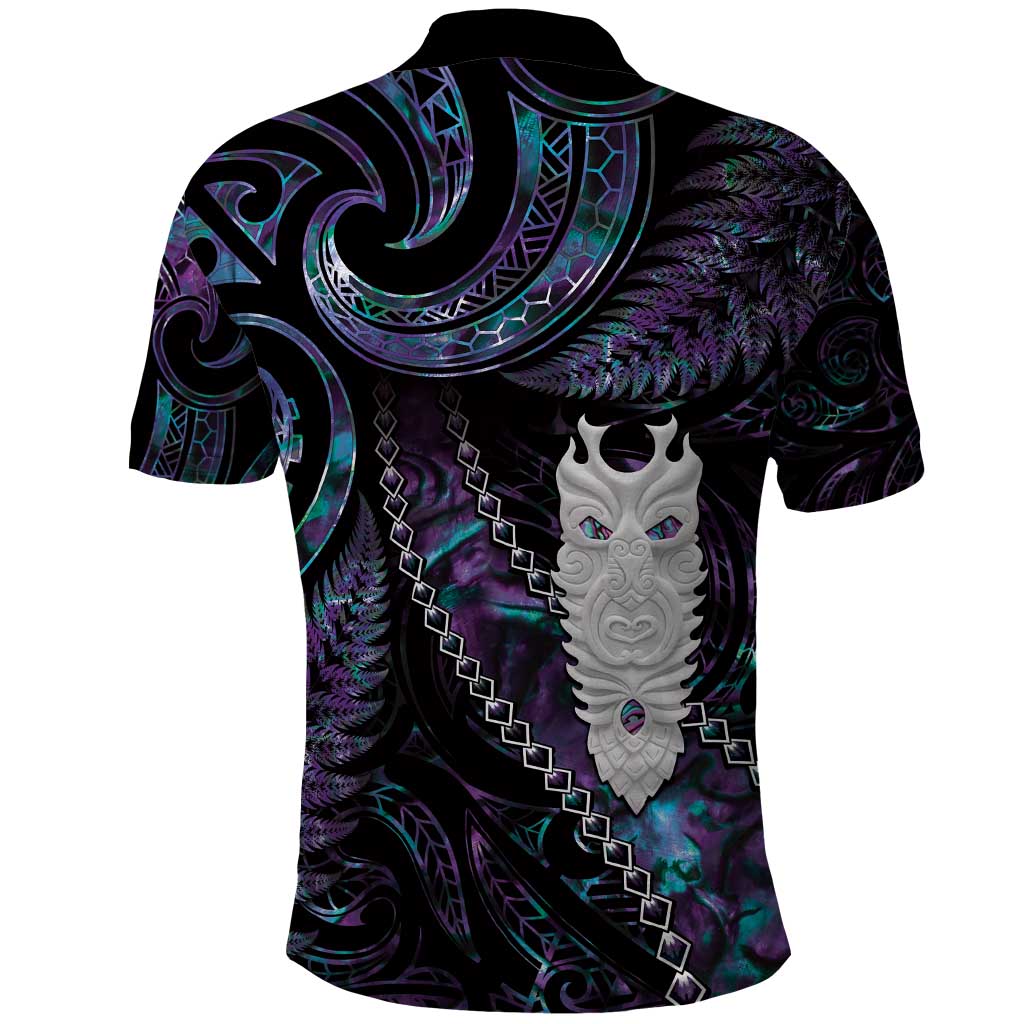 New Zealand Aotearoa Polo Shirt Maori Tane Te Waiora Paua Shell Glitter Purple LT05 - Polynesian Pride