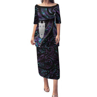 New Zealand Aotearoa Puletasi Maori Tane Te Waiora Paua Shell Glitter Purple LT05 Long Dress Purple - Polynesian Pride