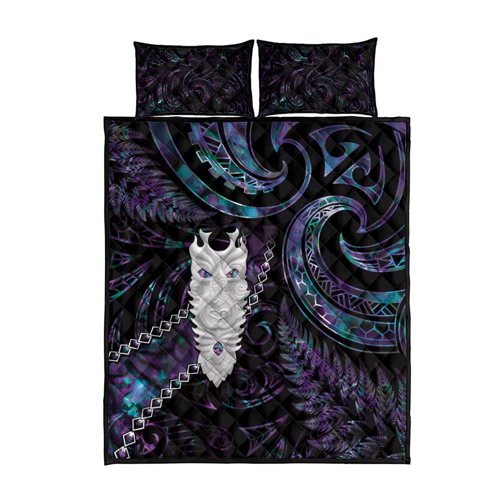 New Zealand Aotearoa Quilt Bed Set Maori Tane Te Waiora Paua Shell Glitter Purple LT05 - Polynesian Pride