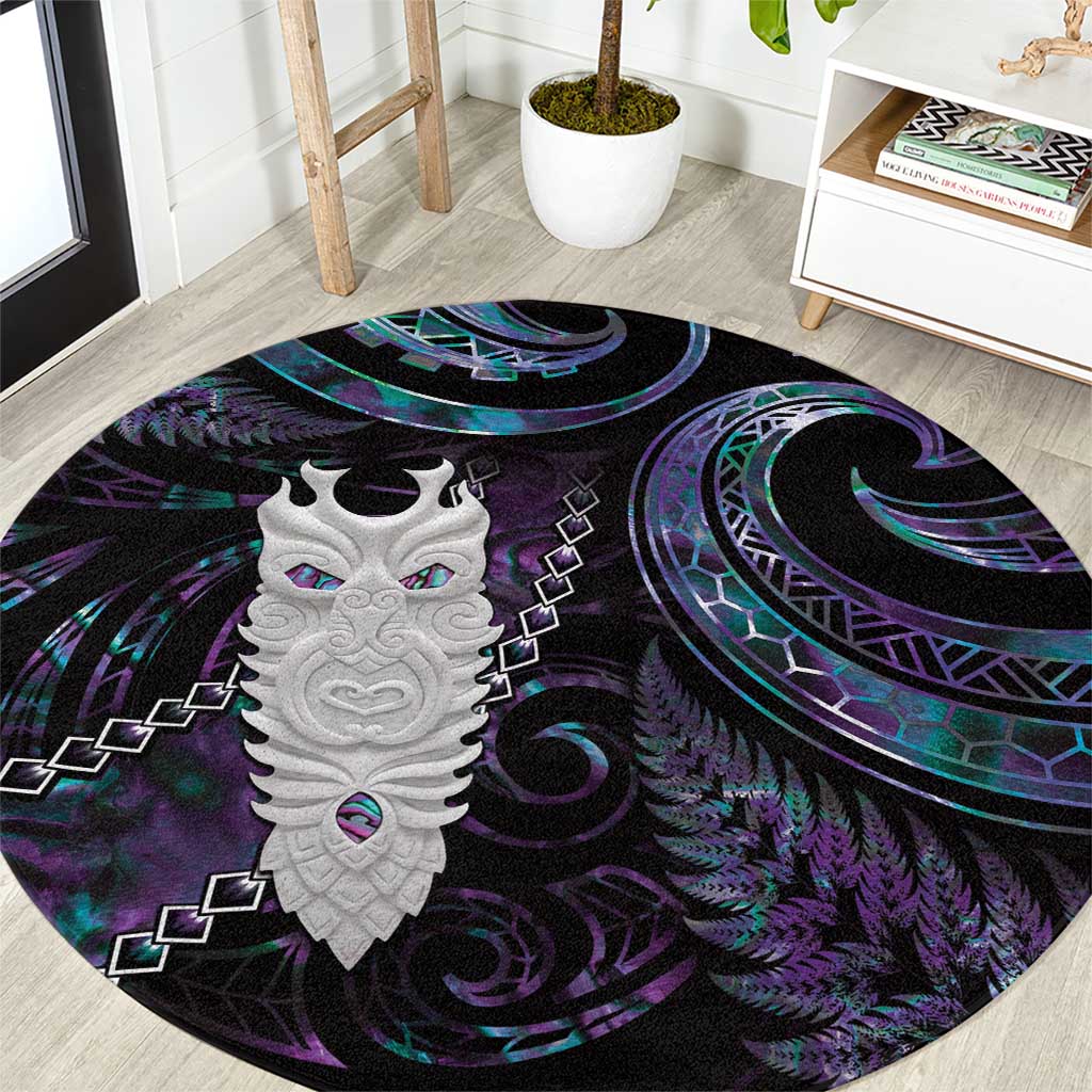New Zealand Aotearoa Round Carpet Maori Tane Te Waiora Paua Shell Glitter Purple LT05 Purple - Polynesian Pride