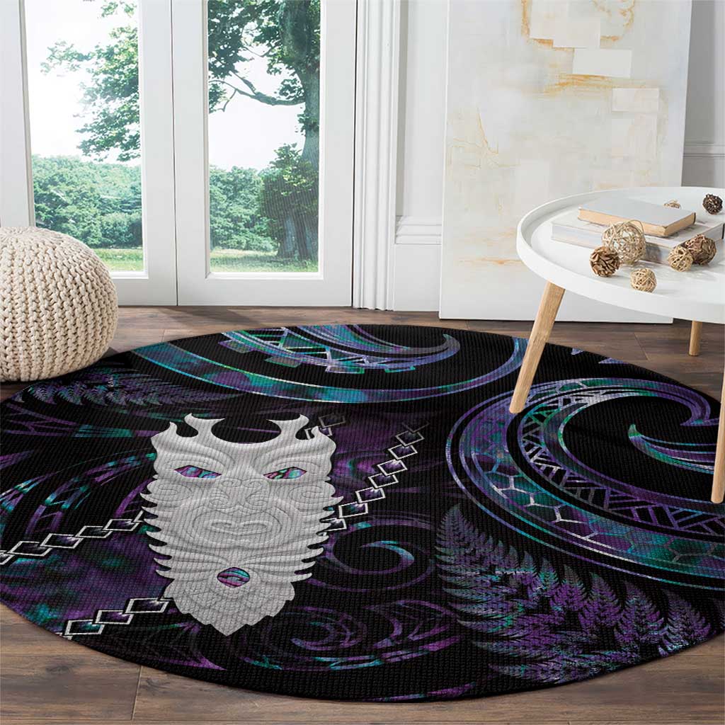 New Zealand Aotearoa Round Carpet Maori Tane Te Waiora Paua Shell Glitter Purple LT05 - Polynesian Pride