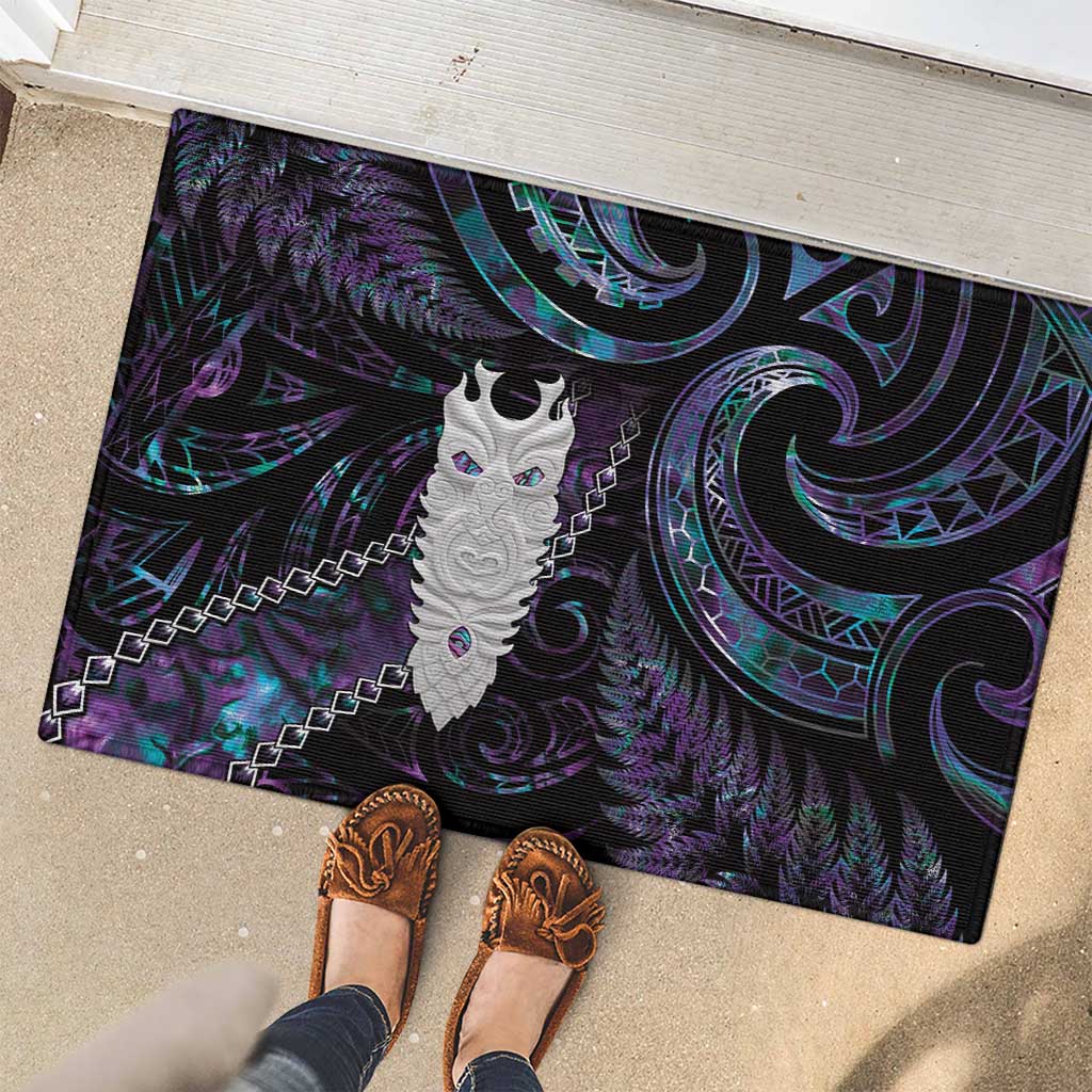 New Zealand Aotearoa Rubber Doormat Maori Tane Te Waiora Paua Shell Glitter Purple LT05 - Polynesian Pride