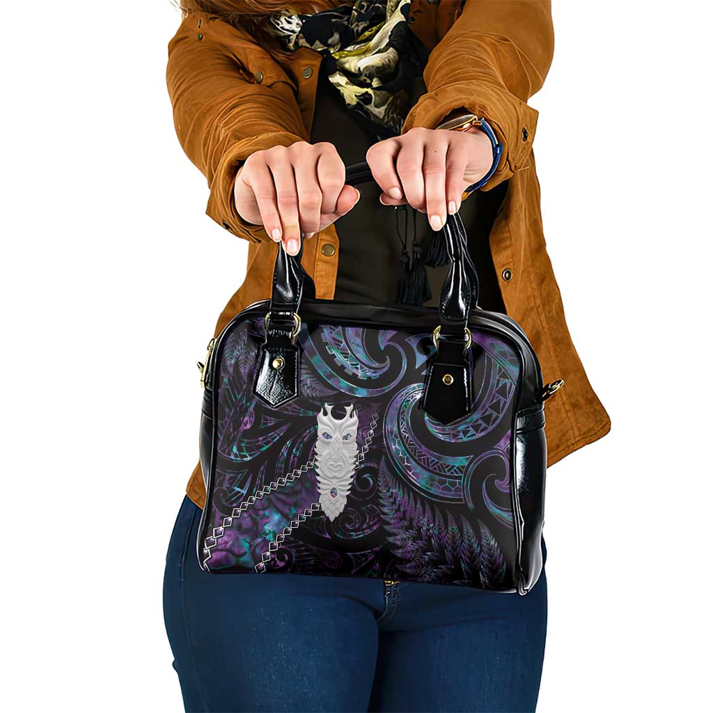 New Zealand Aotearoa Shoulder Handbag Maori Tane Te Waiora Paua Shell Glitter Purple LT05 One Size Purple - Polynesian Pride
