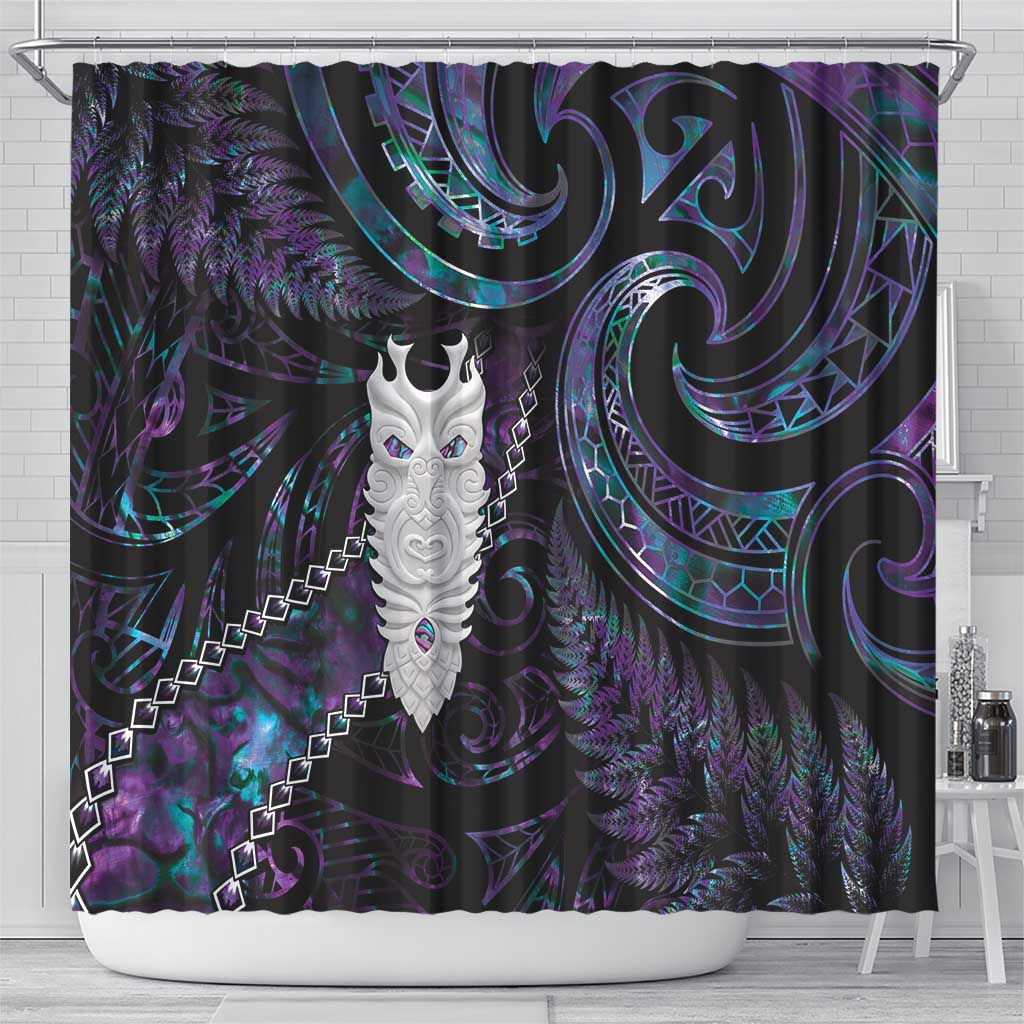 New Zealand Aotearoa Shower Curtain Maori Tane Te Waiora Paua Shell Glitter Purple LT05 - Polynesian Pride