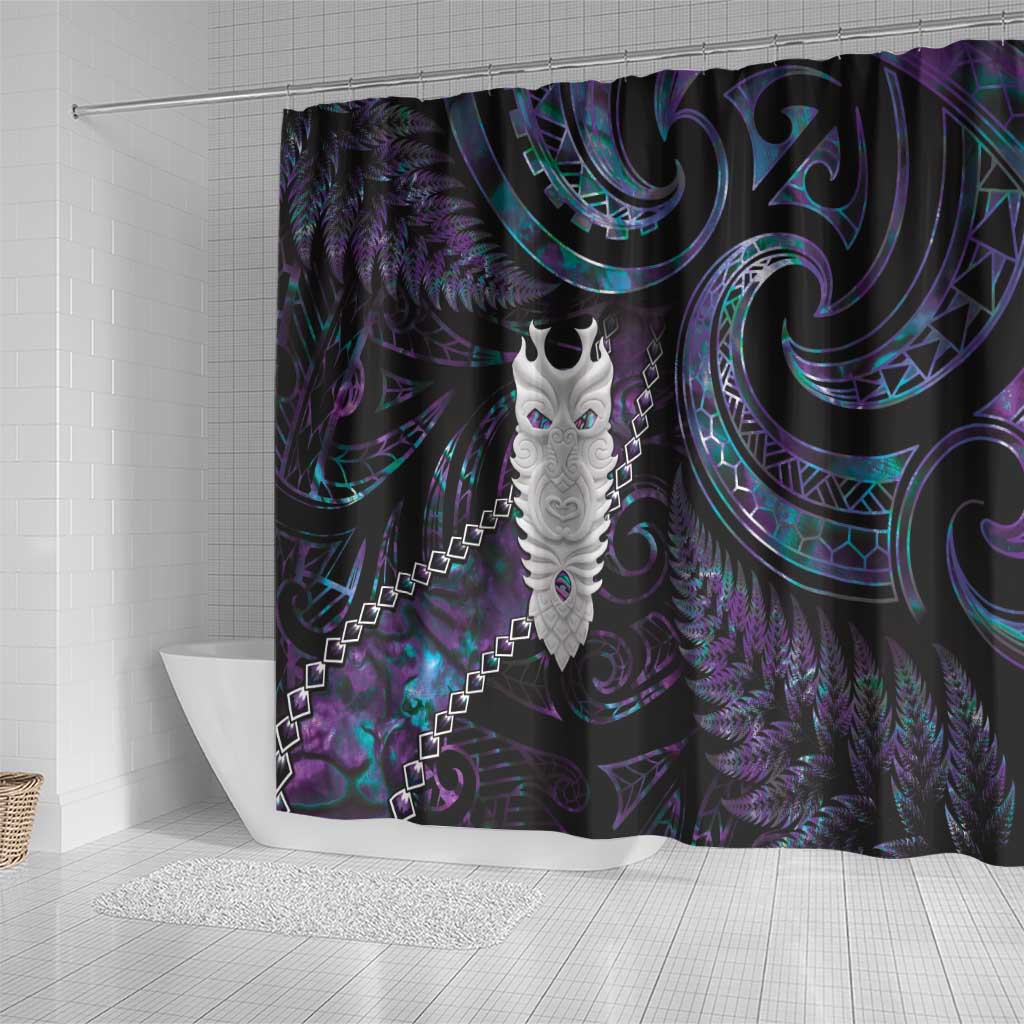 New Zealand Aotearoa Shower Curtain Maori Tane Te Waiora Paua Shell Glitter Purple LT05 - Polynesian Pride