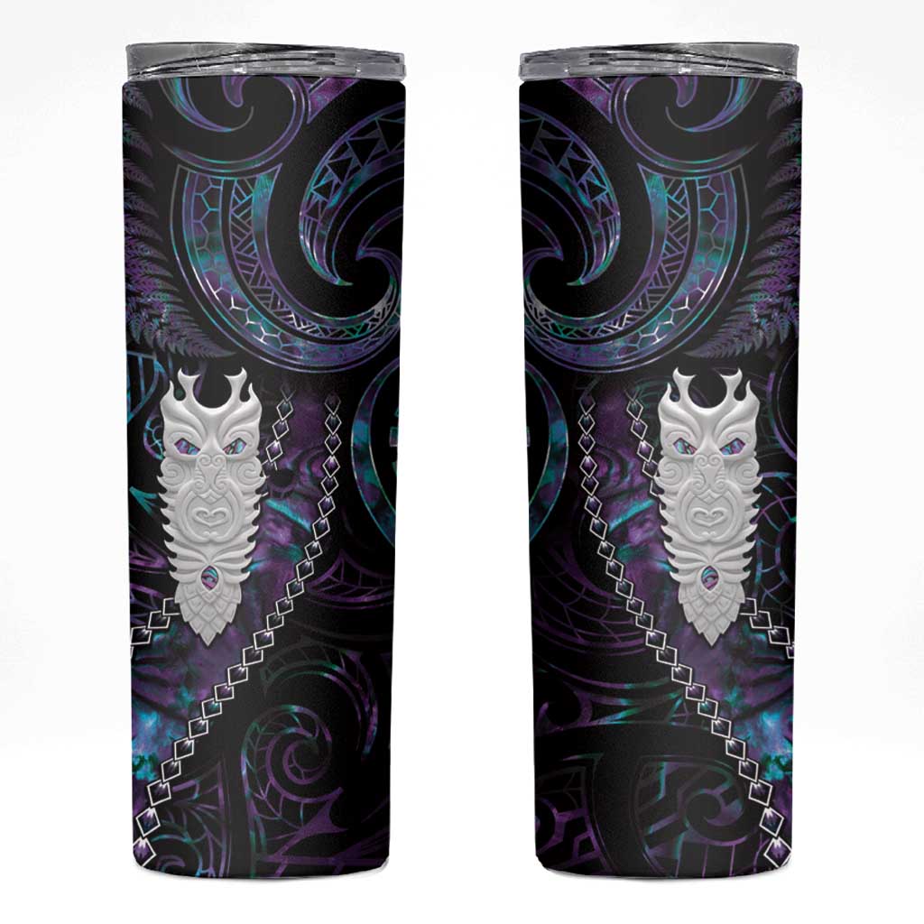 New Zealand Aotearoa Skinny Tumbler Maori Tane Te Waiora Paua Shell Glitter Purple LT05 Purple - Polynesian Pride
