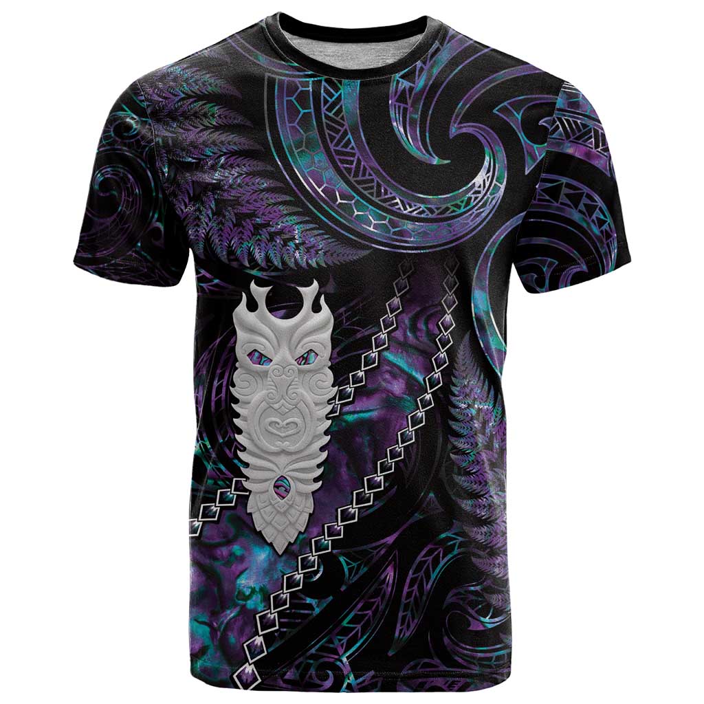 New Zealand Aotearoa T Shirt Maori Tane Te Waiora Paua Shell Glitter Purple LT05 Purple - Polynesian Pride