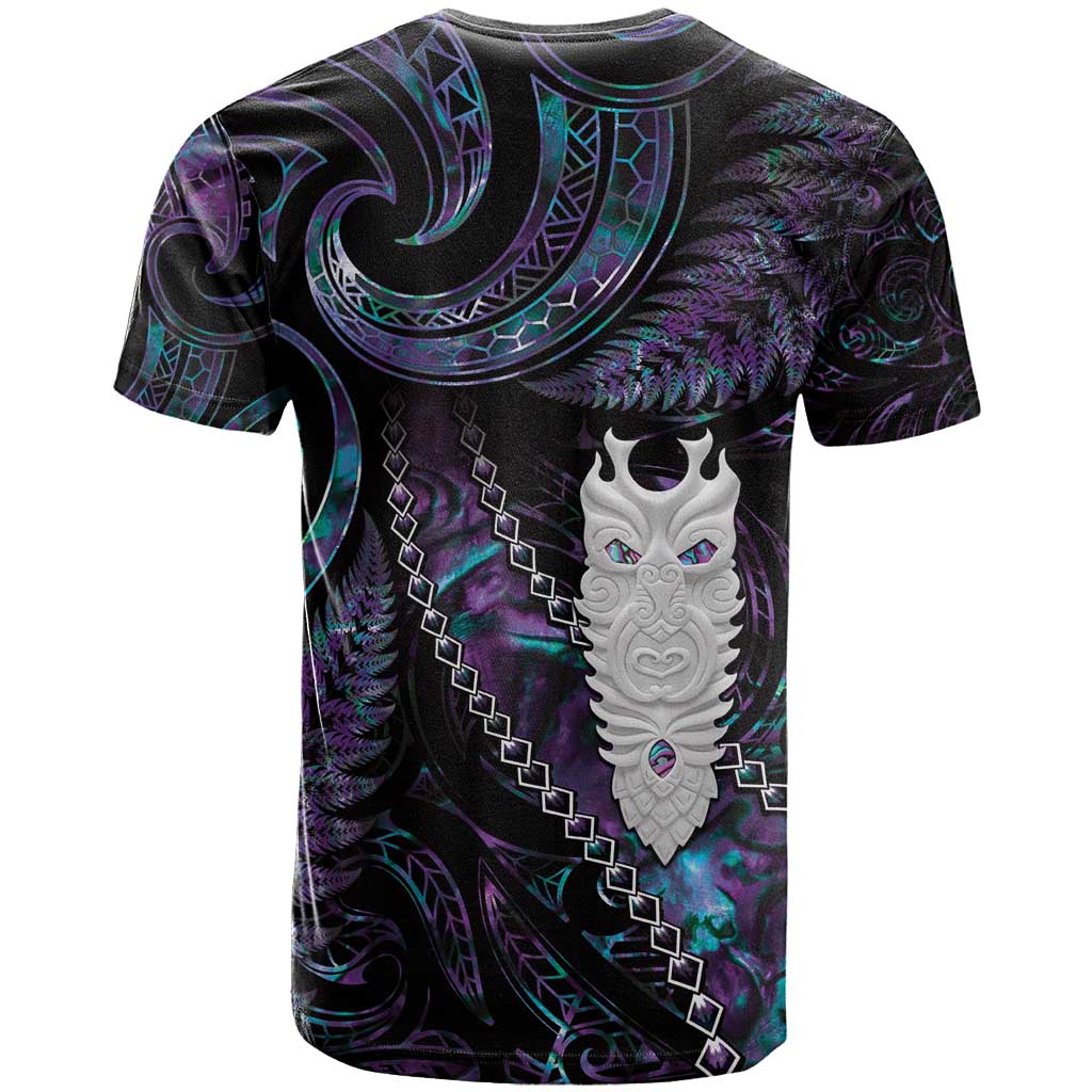 New Zealand Aotearoa T Shirt Maori Tane Te Waiora Paua Shell Glitter Purple LT05 - Polynesian Pride