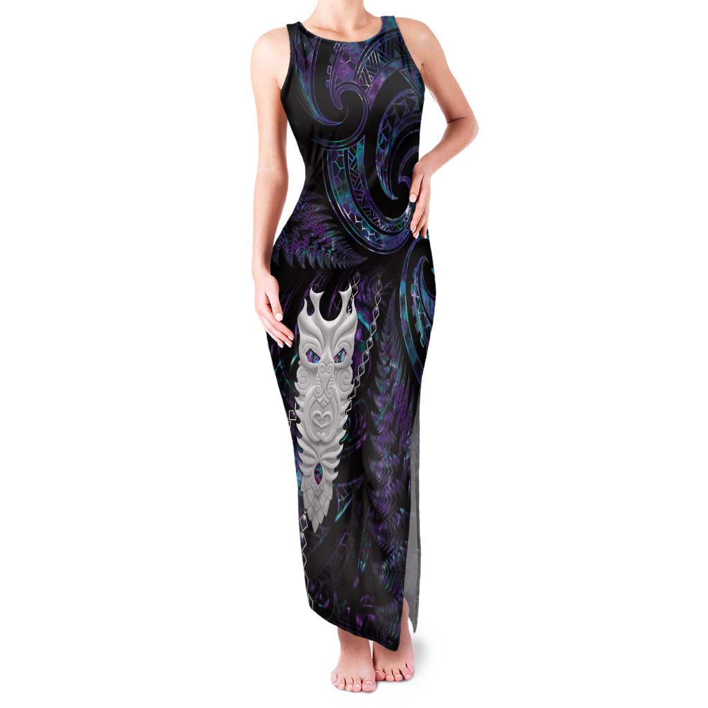 New Zealand Aotearoa Tank Maxi Dress Maori Tane Te Waiora Paua Shell Glitter Purple LT05 Women Purple - Polynesian Pride