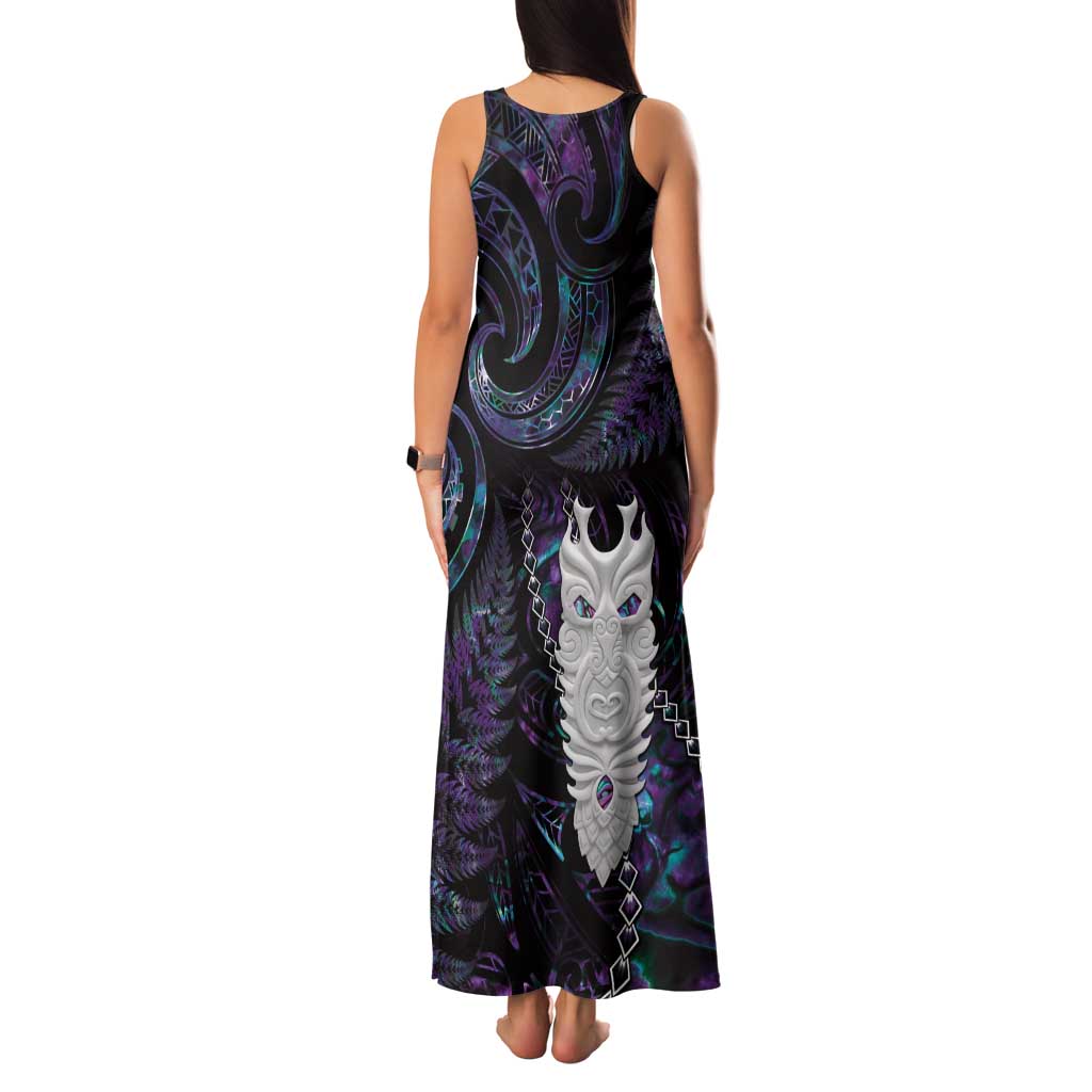 New Zealand Aotearoa Tank Maxi Dress Maori Tane Te Waiora Paua Shell Glitter Purple LT05 - Polynesian Pride