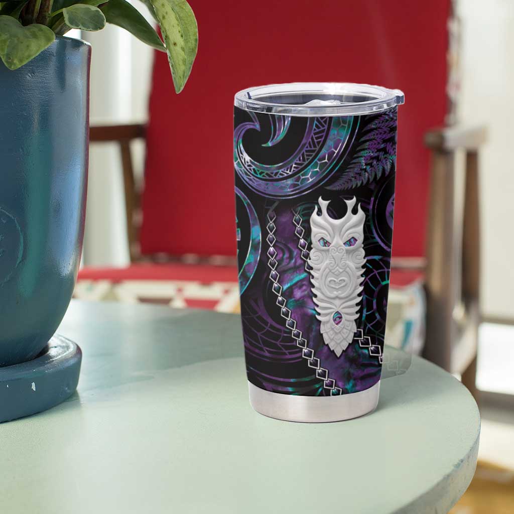 New Zealand Aotearoa Tumbler Cup Maori Tane Te Waiora Paua Shell Glitter Purple LT05 - Polynesian Pride