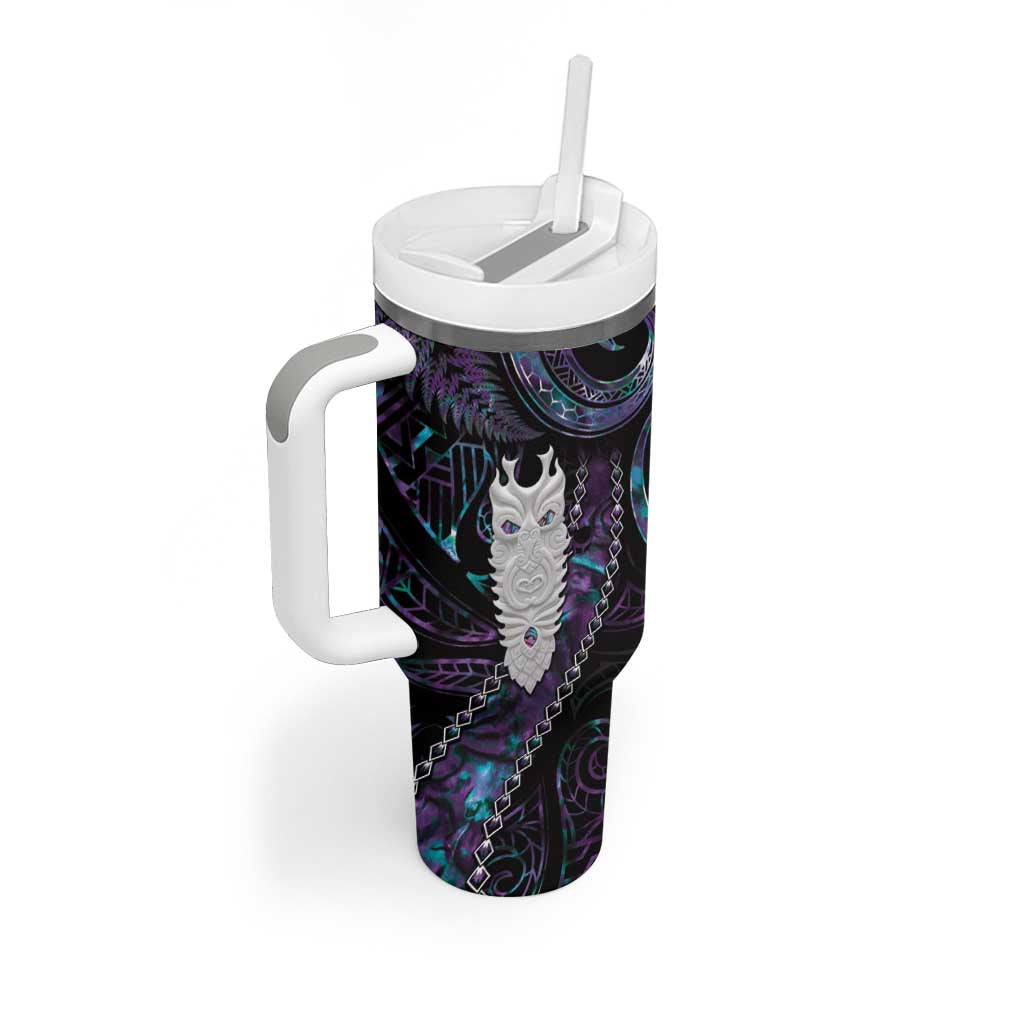 New Zealand Aotearoa Tumbler With Handle Maori Tane Te Waiora Paua Shell Glitter Purple LT05 - Polynesian Pride