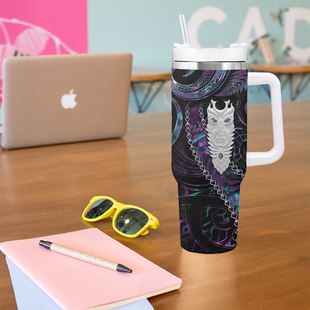 New Zealand Aotearoa Tumbler With Handle Maori Tane Te Waiora Paua Shell Glitter Purple LT05 - Polynesian Pride
