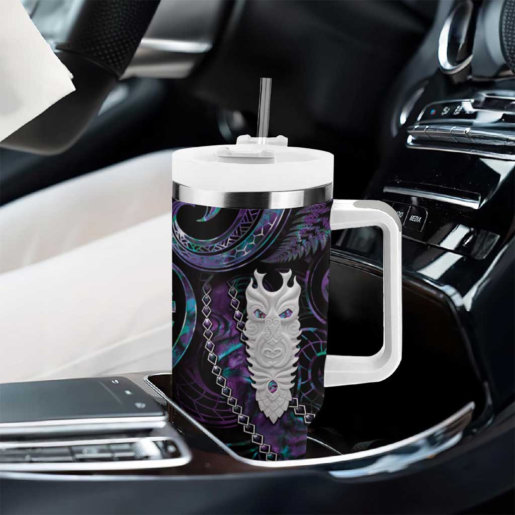 New Zealand Aotearoa Tumbler With Handle Maori Tane Te Waiora Paua Shell Glitter Purple LT05 - Polynesian Pride