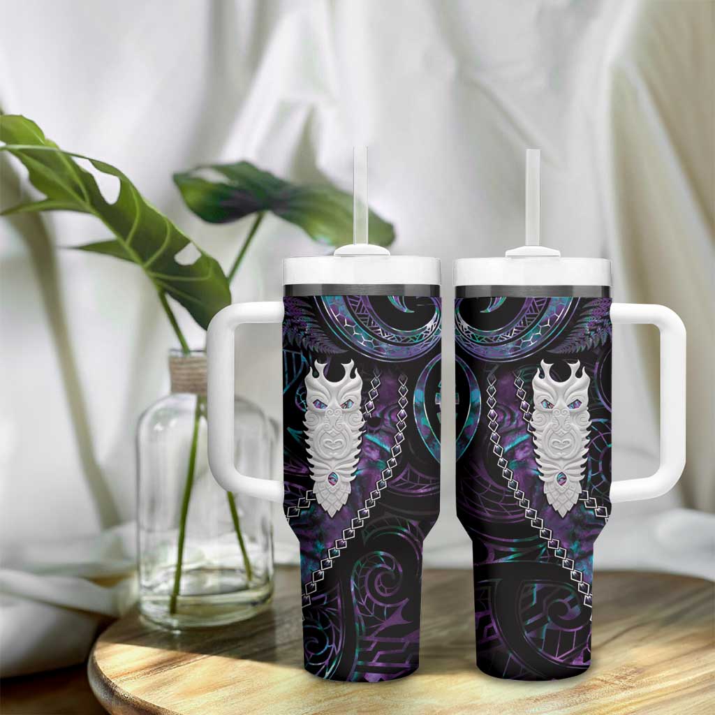 New Zealand Aotearoa Tumbler With Handle Maori Tane Te Waiora Paua Shell Glitter Purple LT05 - Polynesian Pride