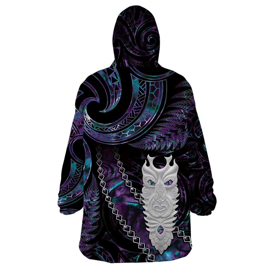 New Zealand Aotearoa Wearable Blanket Hoodie Maori Tane Te Waiora Paua Shell Glitter Purple LT05 - Polynesian Pride