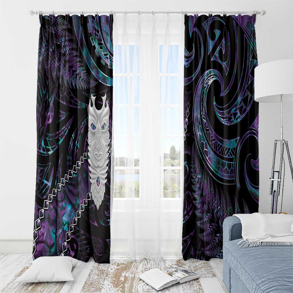 New Zealand Aotearoa Window Curtain Maori Tane Te Waiora Paua Shell Glitter Purple LT05 - Polynesian Pride