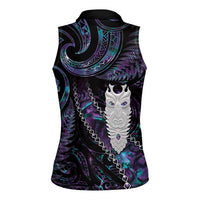New Zealand Aotearoa Women Sleeveless Polo Shirt Maori Tane Te Waiora Paua Shell Glitter Purple LT05 - Polynesian Pride