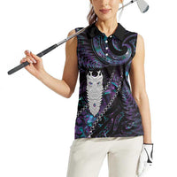 New Zealand Aotearoa Women Sleeveless Polo Shirt Maori Tane Te Waiora Paua Shell Glitter Purple LT05 - Polynesian Pride