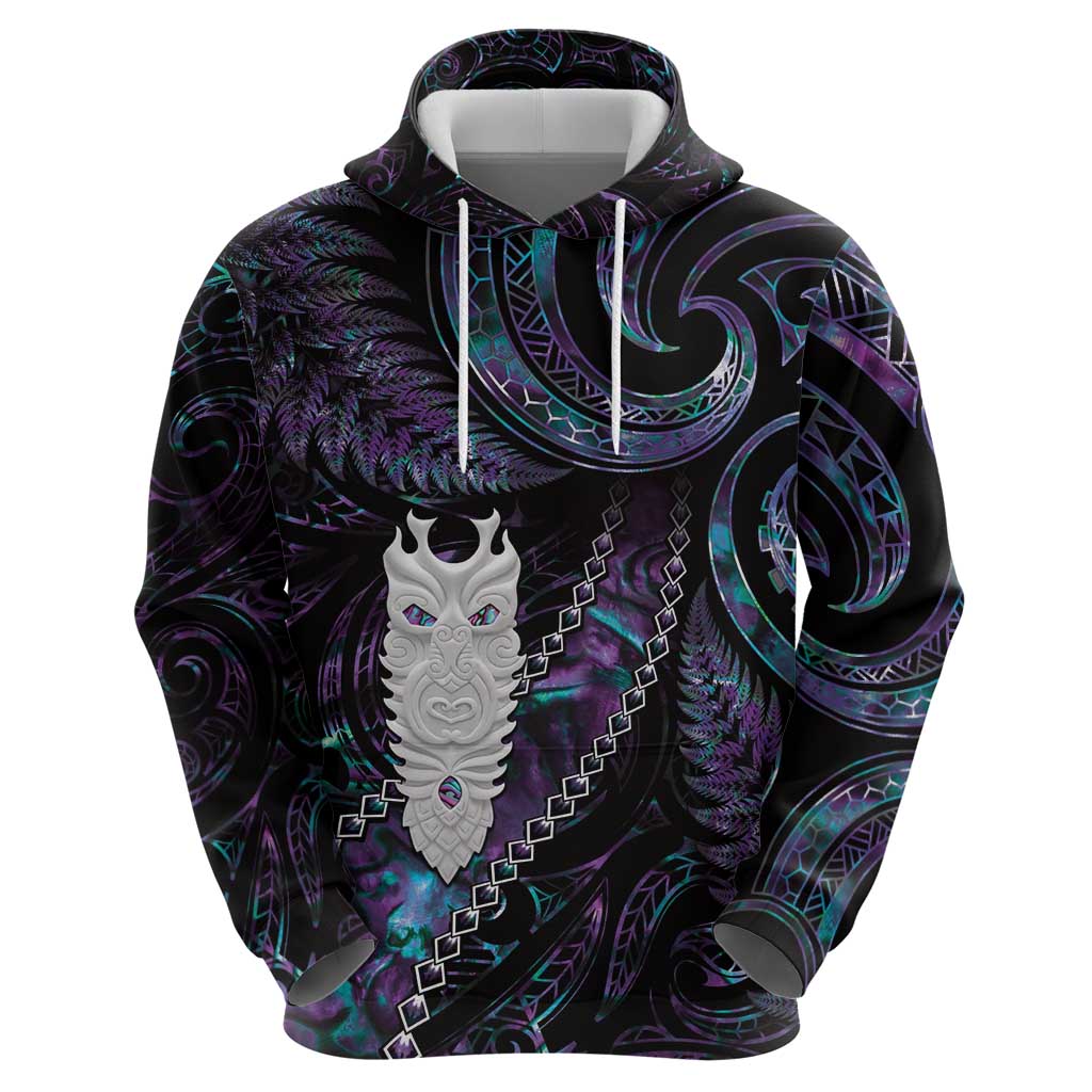 New Zealand Aotearoa Zip Hoodie Maori Tane Te Waiora Paua Shell Glitter Purple LT05 - Polynesian Pride