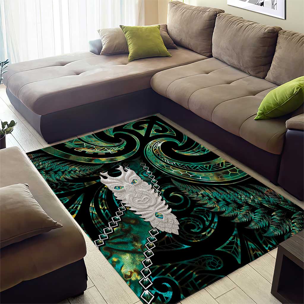 New Zealand Aotearoa Area Rug Maori Tane Te Waiora Paua Shell Glitter Green LT05 - Polynesian Pride