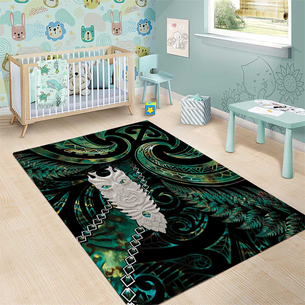 New Zealand Aotearoa Area Rug Maori Tane Te Waiora Paua Shell Glitter Green LT05 - Polynesian Pride