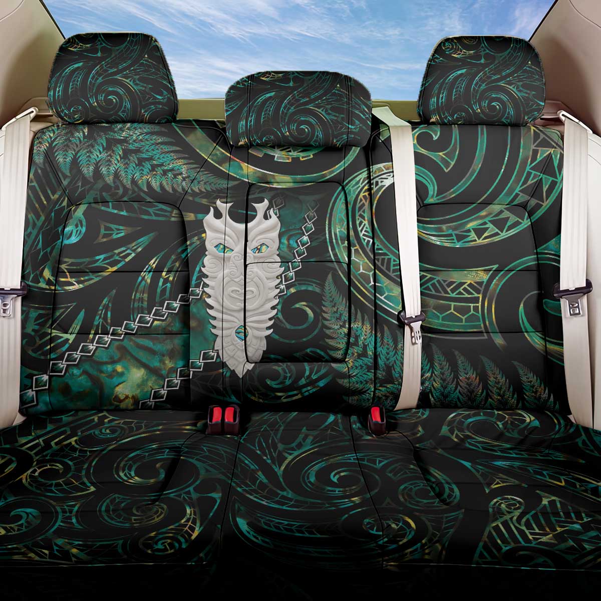 New Zealand Aotearoa Back Car Seat Cover Maori Tane Te Waiora Paua Shell Glitter Green LT05 One Size Green - Polynesian Pride