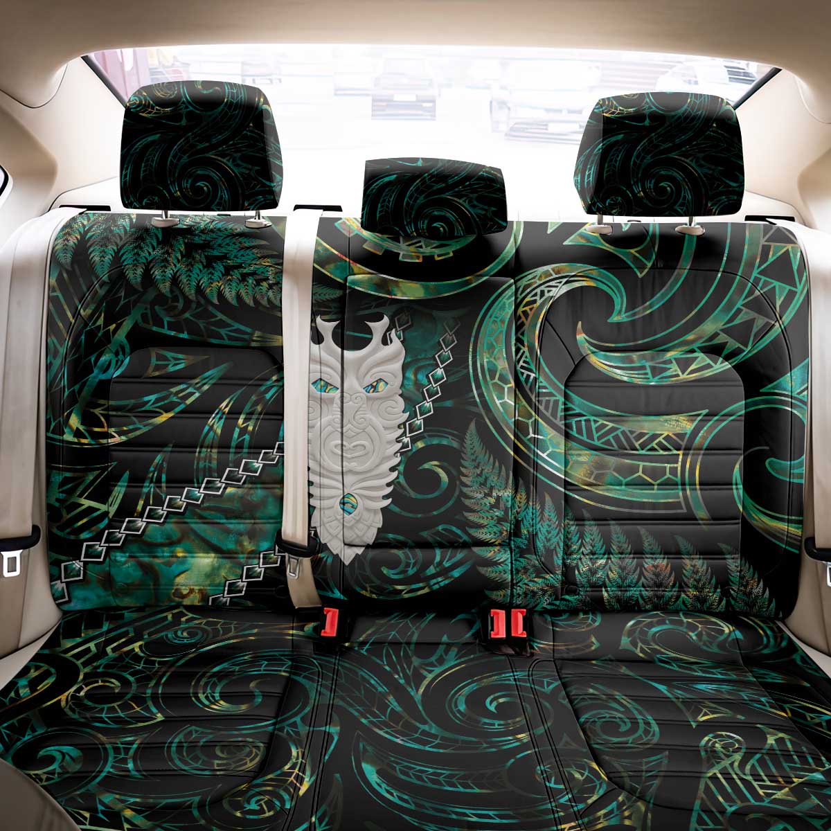New Zealand Aotearoa Back Car Seat Cover Maori Tane Te Waiora Paua Shell Glitter Green LT05 - Polynesian Pride