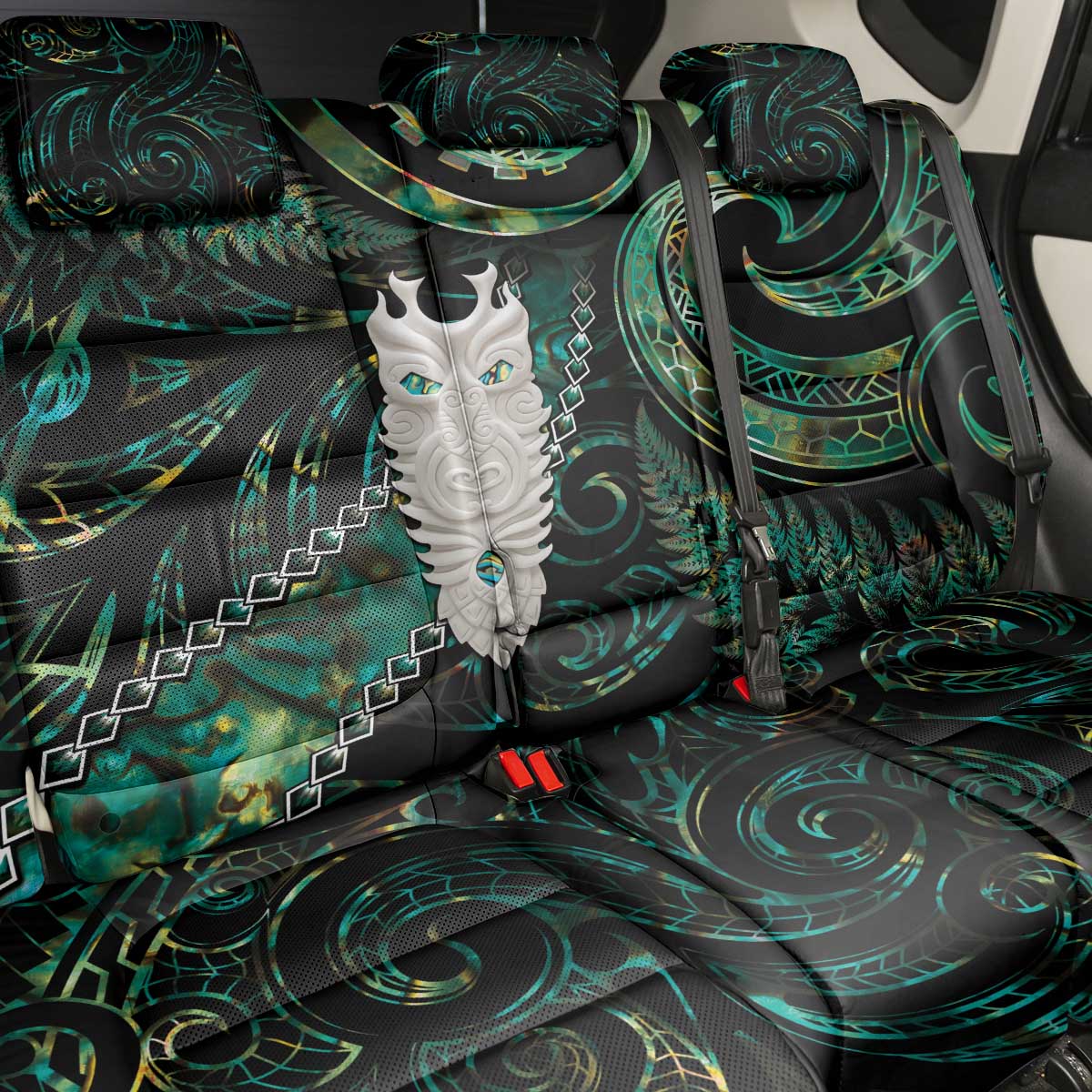 New Zealand Aotearoa Back Car Seat Cover Maori Tane Te Waiora Paua Shell Glitter Green LT05 - Polynesian Pride
