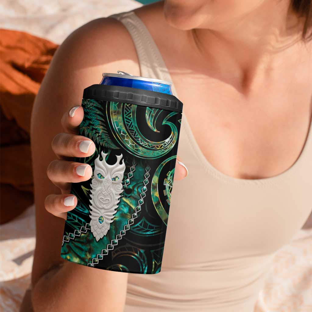 New Zealand Aotearoa 4 in 1 Can Cooler Tumbler Maori Tane Te Waiora Paua Shell Glitter Green LT05 - Polynesian Pride