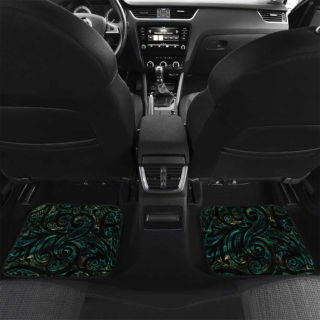 New Zealand Aotearoa Car Mats Maori Tane Te Waiora Paua Shell Glitter Green LT05 Set 2pcs - Back Green - Polynesian Pride