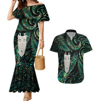 New Zealand Aotearoa Couples Matching Mermaid Dress and Hawaiian Shirt Maori Tane Te Waiora Paua Shell Glitter Green LT05 Green - Polynesian Pride