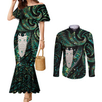 New Zealand Aotearoa Couples Matching Mermaid Dress and Long Sleeve Button Shirt Maori Tane Te Waiora Paua Shell Glitter Green LT05 Green - Polynesian Pride