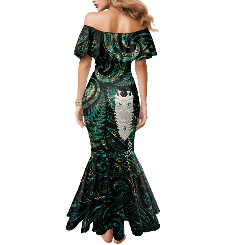 New Zealand Aotearoa Family Matching Mermaid Dress and Hawaiian Shirt Maori Tane Te Waiora Paua Shell Glitter Green LT05 - Polynesian Pride