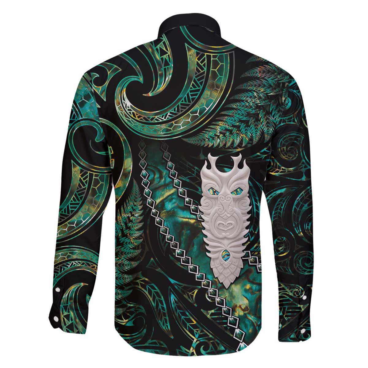 New Zealand Aotearoa Family Matching Off The Shoulder Long Sleeve Dress and Hawaiian Shirt Maori Tane Te Waiora Paua Shell Glitter Green LT05 - Polynesian Pride