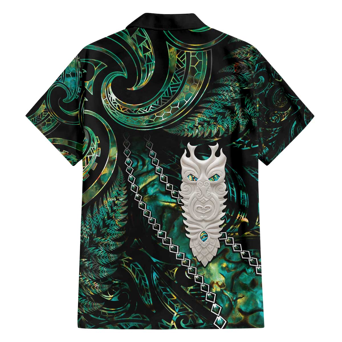 New Zealand Aotearoa Family Matching Off Shoulder Short Dress and Hawaiian Shirt Maori Tane Te Waiora Paua Shell Glitter Green LT05 - Polynesian Pride