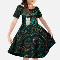 New Zealand Aotearoa Family Matching Puletasi and Hawaiian Shirt Maori Tane Te Waiora Paua Shell Glitter Green LT05 Daughter's Dress Green - Polynesian Pride