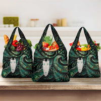 New Zealand Aotearoa Grocery Bag Maori Tane Te Waiora Paua Shell Glitter Green LT05 3-pack One Size Green - Polynesian Pride