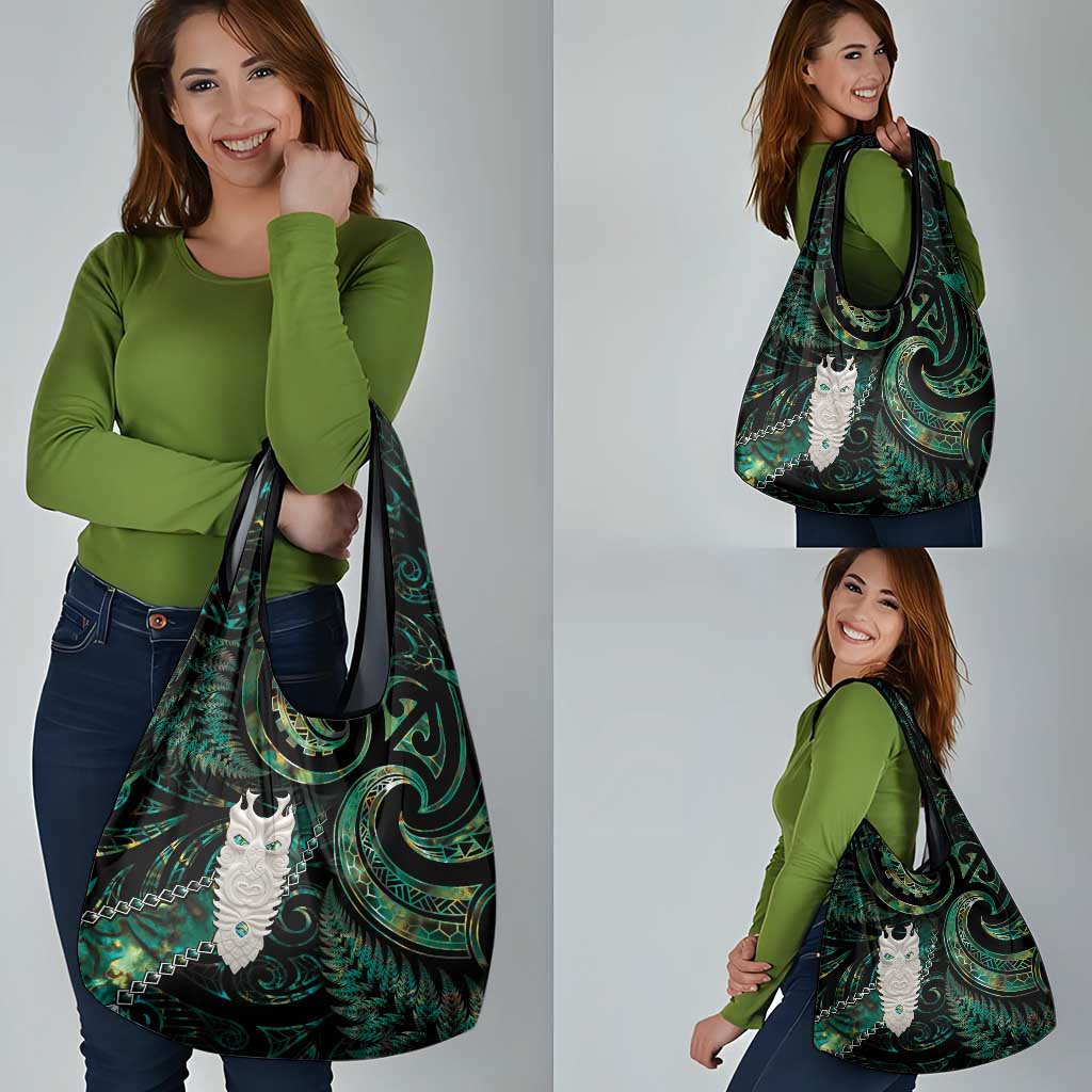 New Zealand Aotearoa Grocery Bag Maori Tane Te Waiora Paua Shell Glitter Green LT05 - Polynesian Pride
