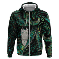 New Zealand Aotearoa Hoodie Maori Tane Te Waiora Paua Shell Glitter Green LT05 Zip Hoodie Green - Polynesian Pride